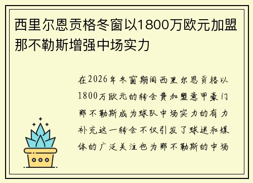西里尔恩贡格冬窗以1800万欧元加盟那不勒斯增强中场实力